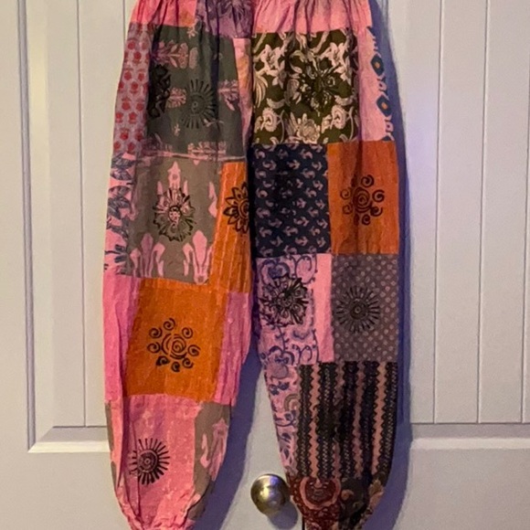 Bohemian Hippie Patchwork Drawstring Harem Jogger-Style Pants, OSFM; NWOT - Picture 2 of 16